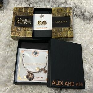 Alex & Ani Game Of Thrones Targaryen House Earrings and Bracelet. New